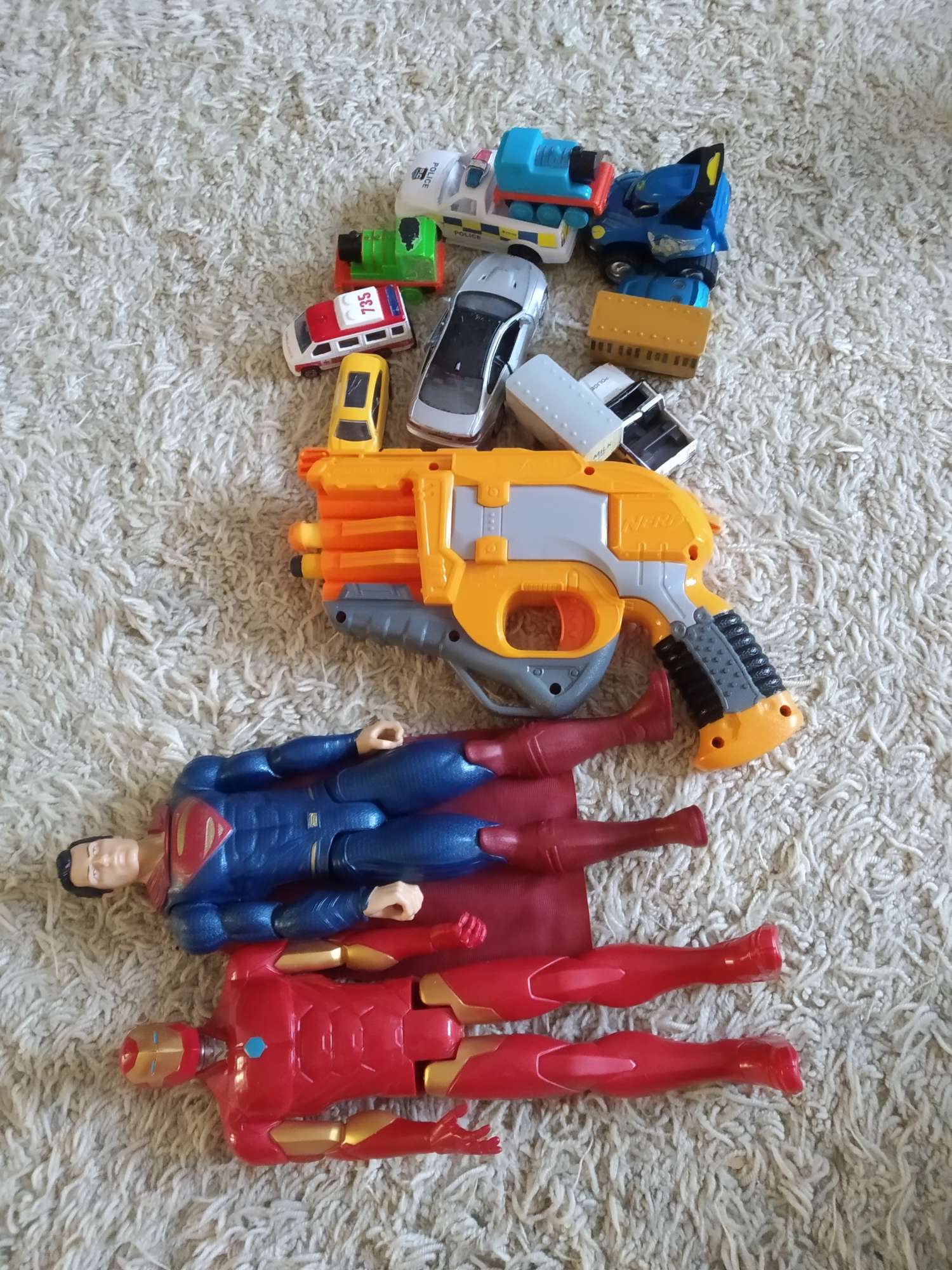 Action figures nerf gun and small cars -free