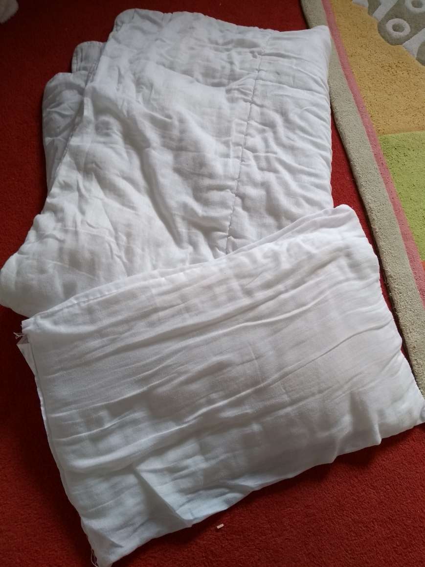 Cot bed pillow and duvet